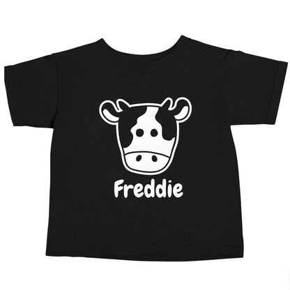 Personalised cow illustration with any name Black baby toddler Tshirt 2 years