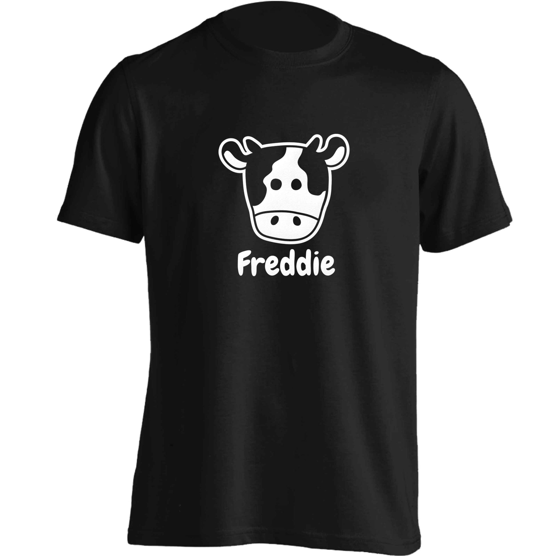 Personalised cow illustration with any name adults unisex black Tshirt 2XL