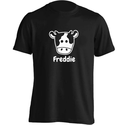 Personalised cow illustration with any name adults unisex black Tshirt 2XL