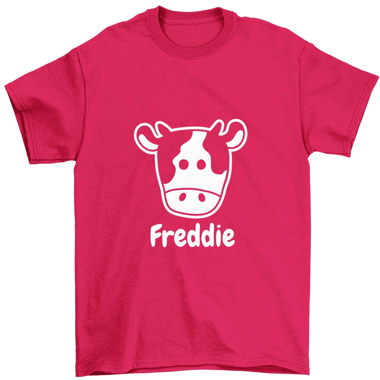 Personalised cow illustration with any name Children's pink Tshirt 12-13 Years