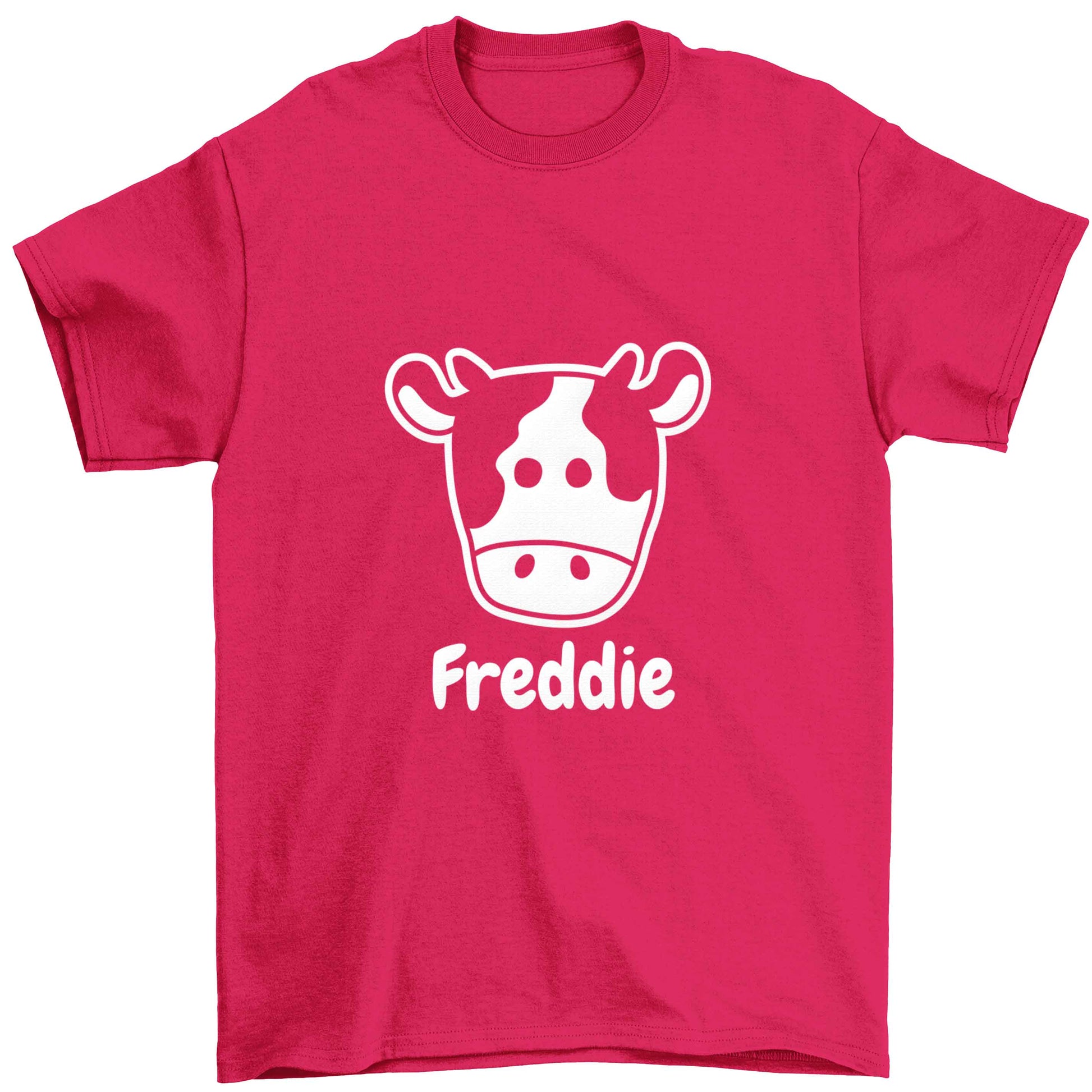 Personalised cow illustration with any name Children's pink Tshirt 12-13 Years