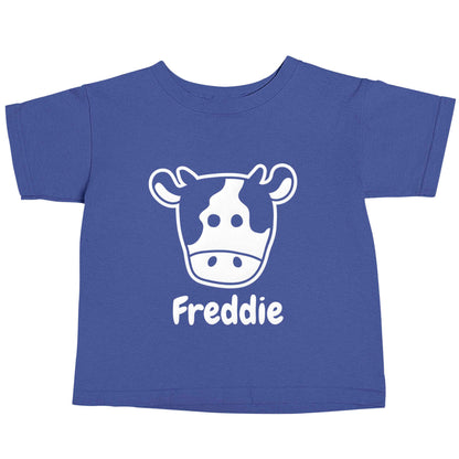 Personalised cow illustration with any name blue baby toddler Tshirt 2 Years