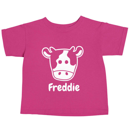Personalised cow illustration with any name pink baby toddler Tshirt 2 Years