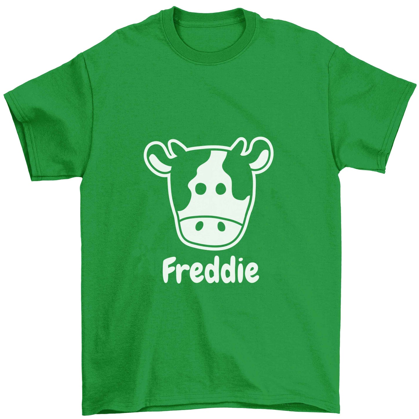 Personalised cow illustration with any name Children's green Tshirt 12-13 Years