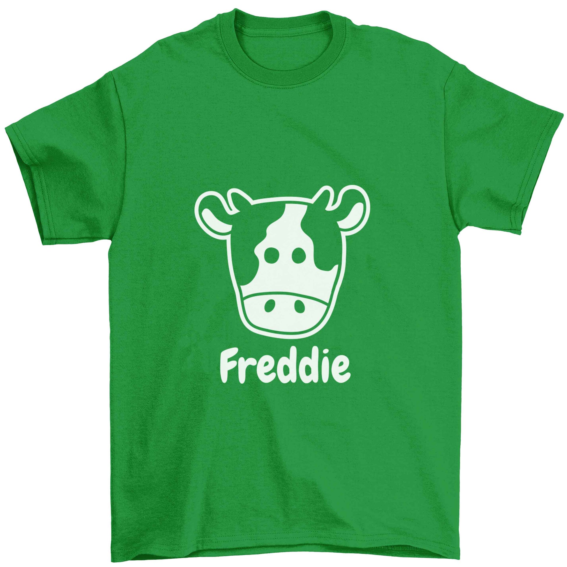 Personalised cow illustration with any name Children's green Tshirt 12-13 Years