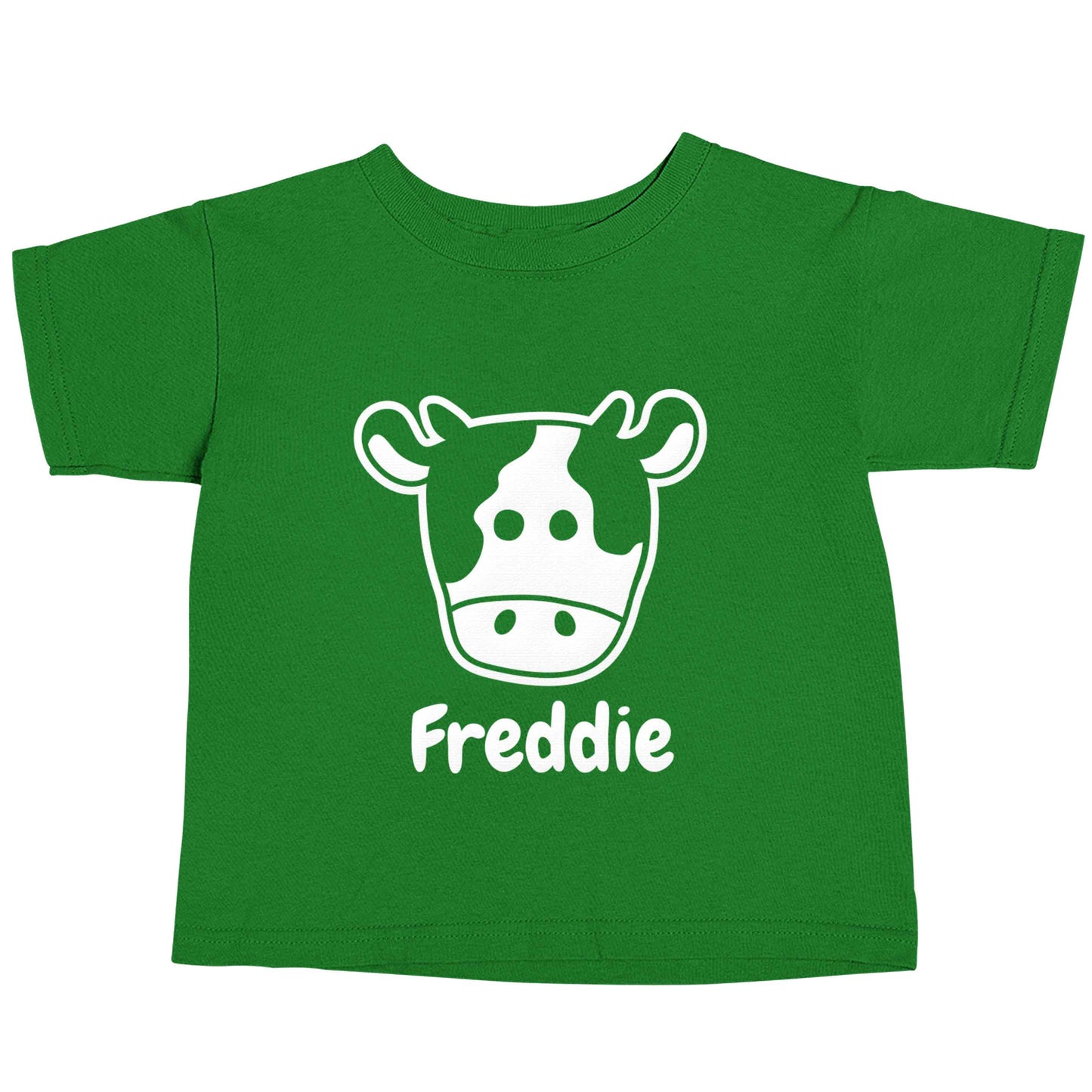 Personalised cow illustration with any name green baby toddler Tshirt 2 Years