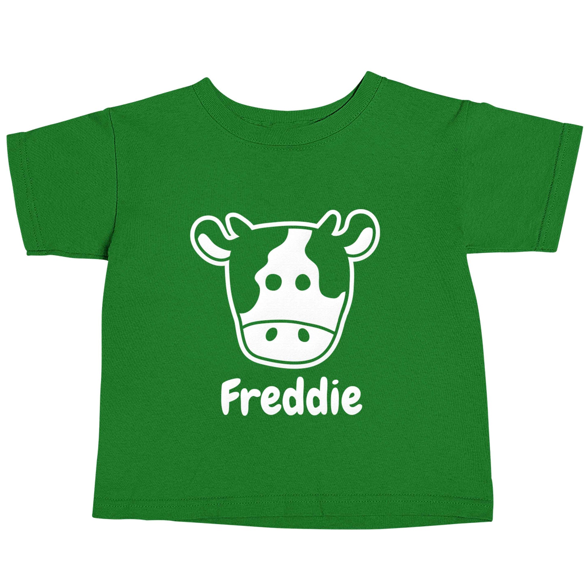 Personalised cow illustration with any name green baby toddler Tshirt 2 Years