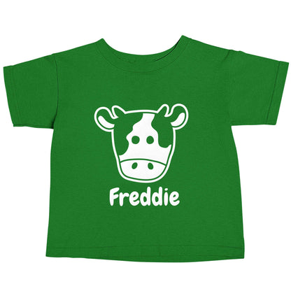 Personalised cow illustration with any name green baby toddler Tshirt 2 Years