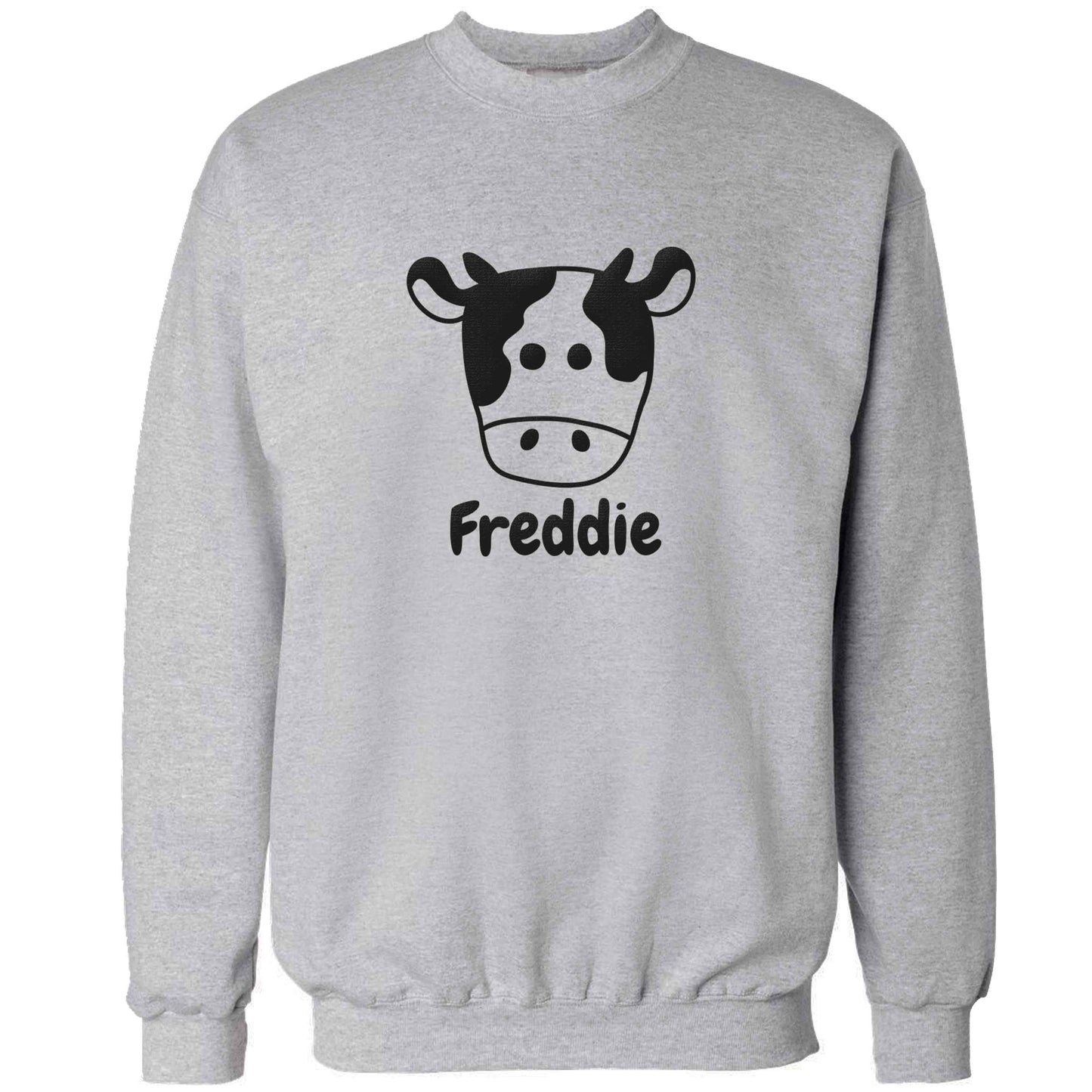 Personalised cow illustration with any name adult's unisex grey sweater 2XL
