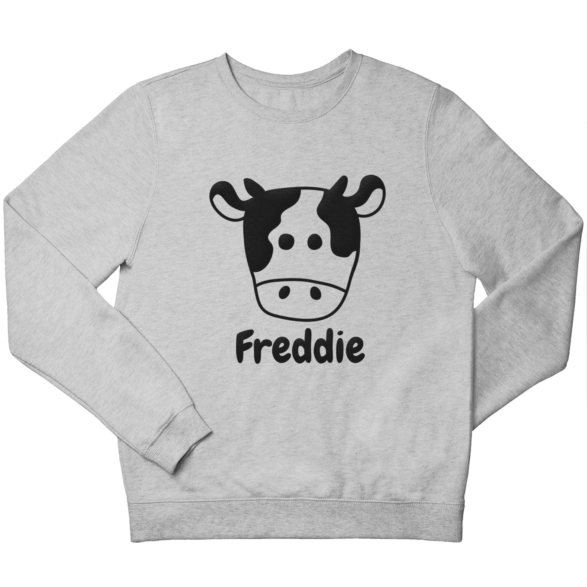 Personalised cow illustration with any name children's grey sweater 12-13 Years