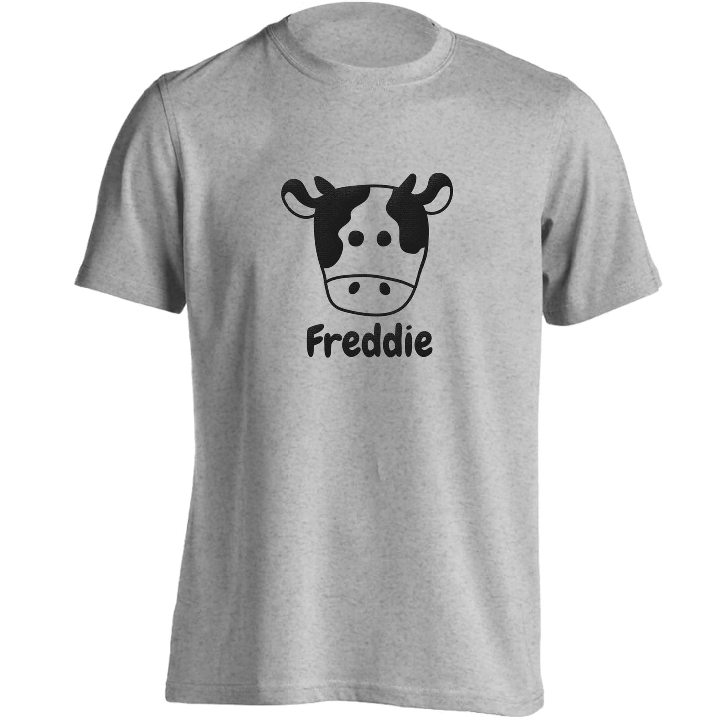 Personalised cow illustration with any name adults unisex grey Tshirt 2XL