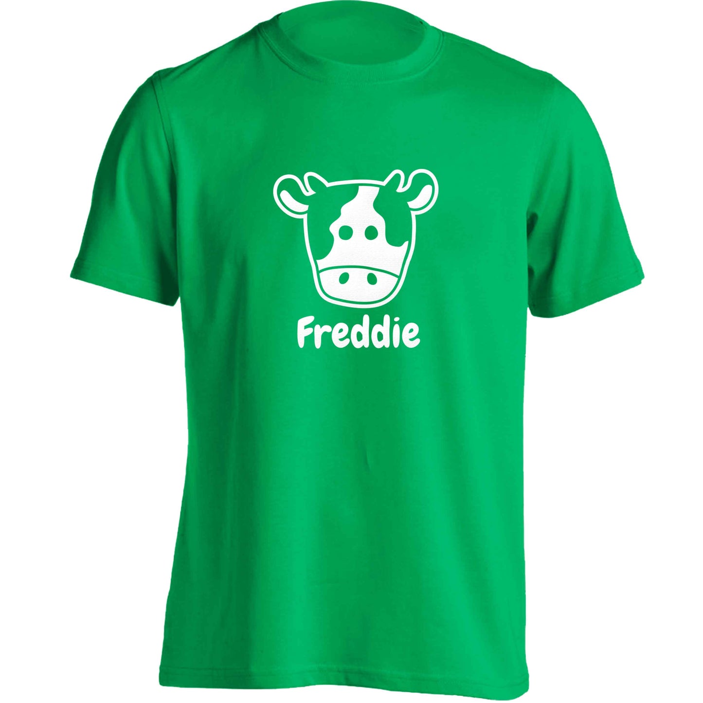 Personalised cow illustration with any name adults unisex green Tshirt 2XL