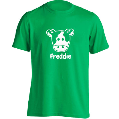 Personalised cow illustration with any name adults unisex green Tshirt 2XL