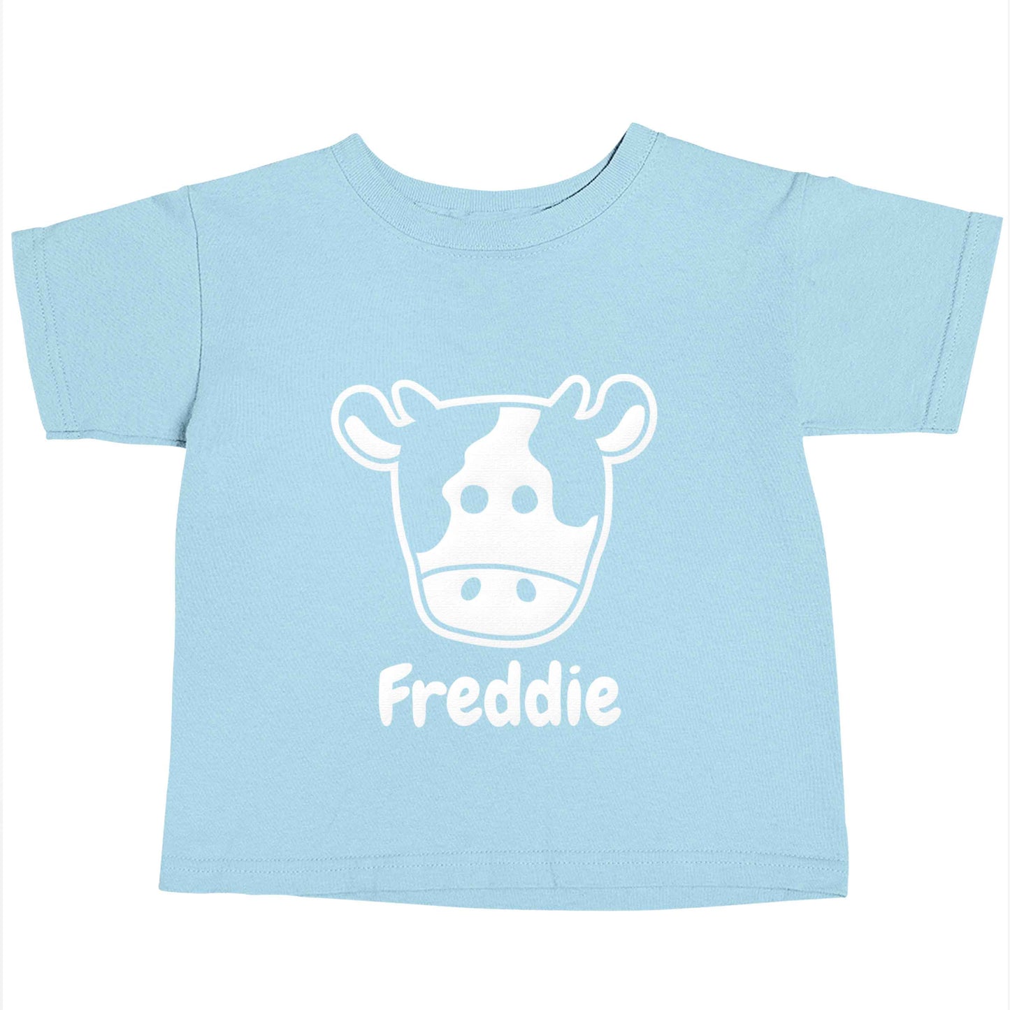 Personalised cow illustration with any name Children's light blue Tshirt 12-13 Years