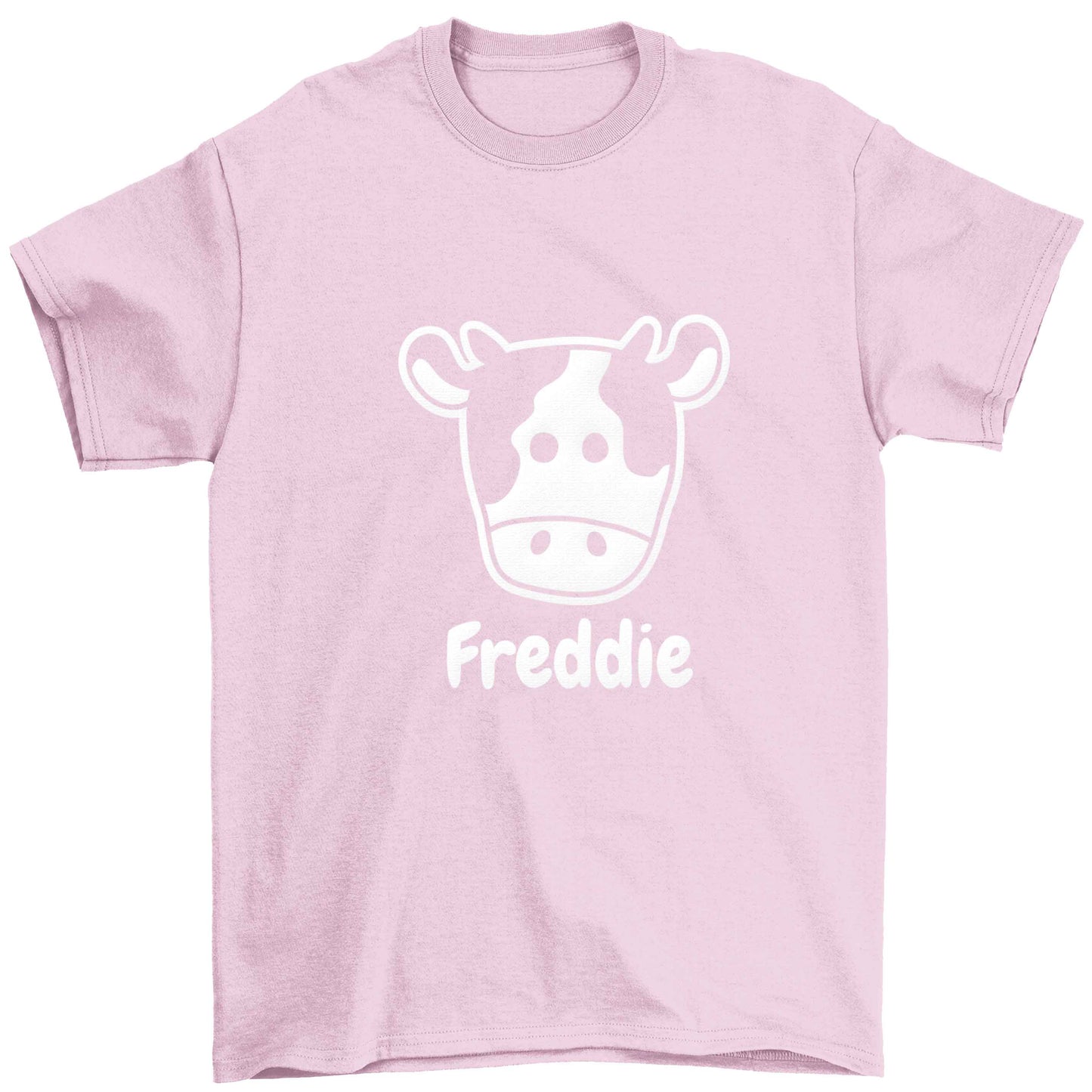 Personalised cow illustration with any name Children's light pink Tshirt 12-13 Years