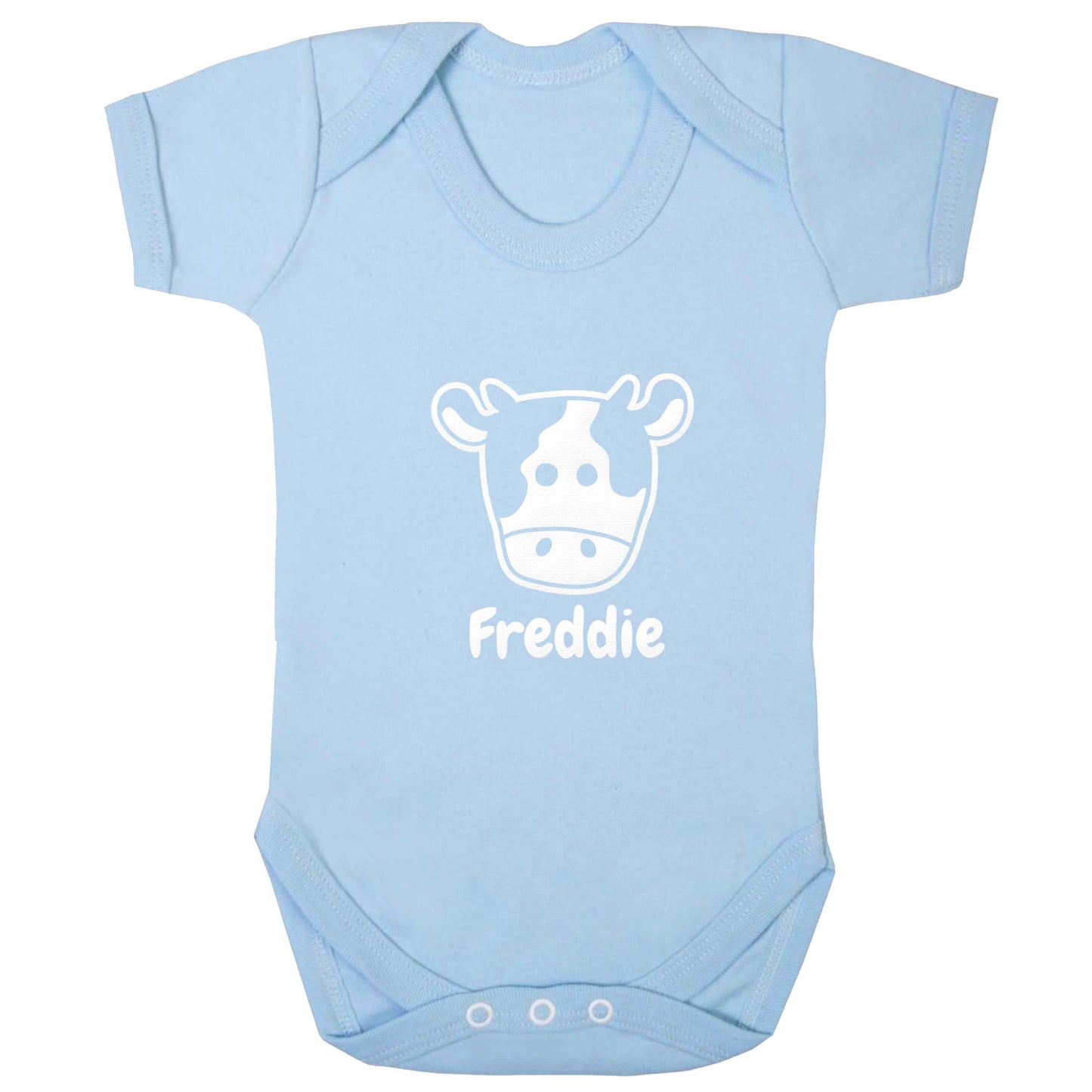 Personalised cow illustration with any name baby bodysuit pale blue 18-24 months
