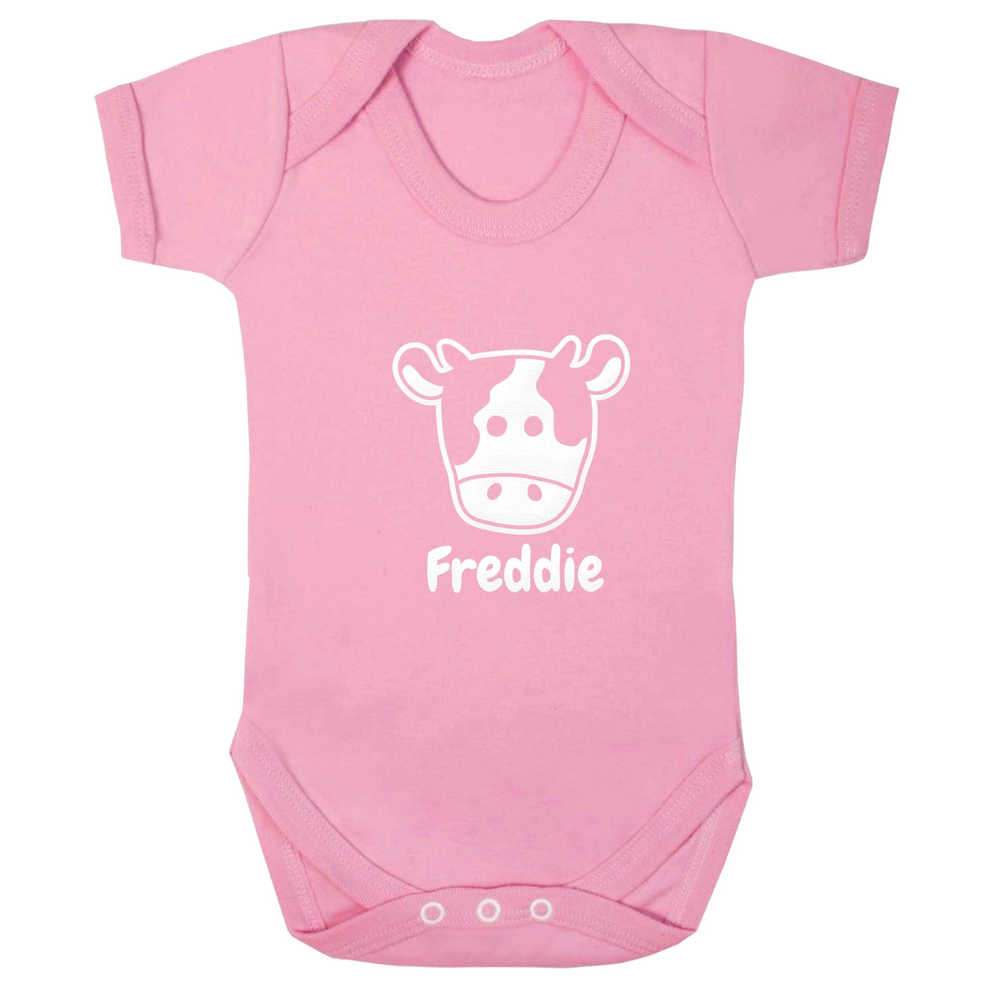 Personalised cow illustration with any name baby bodysuit pale pink 18-24 months