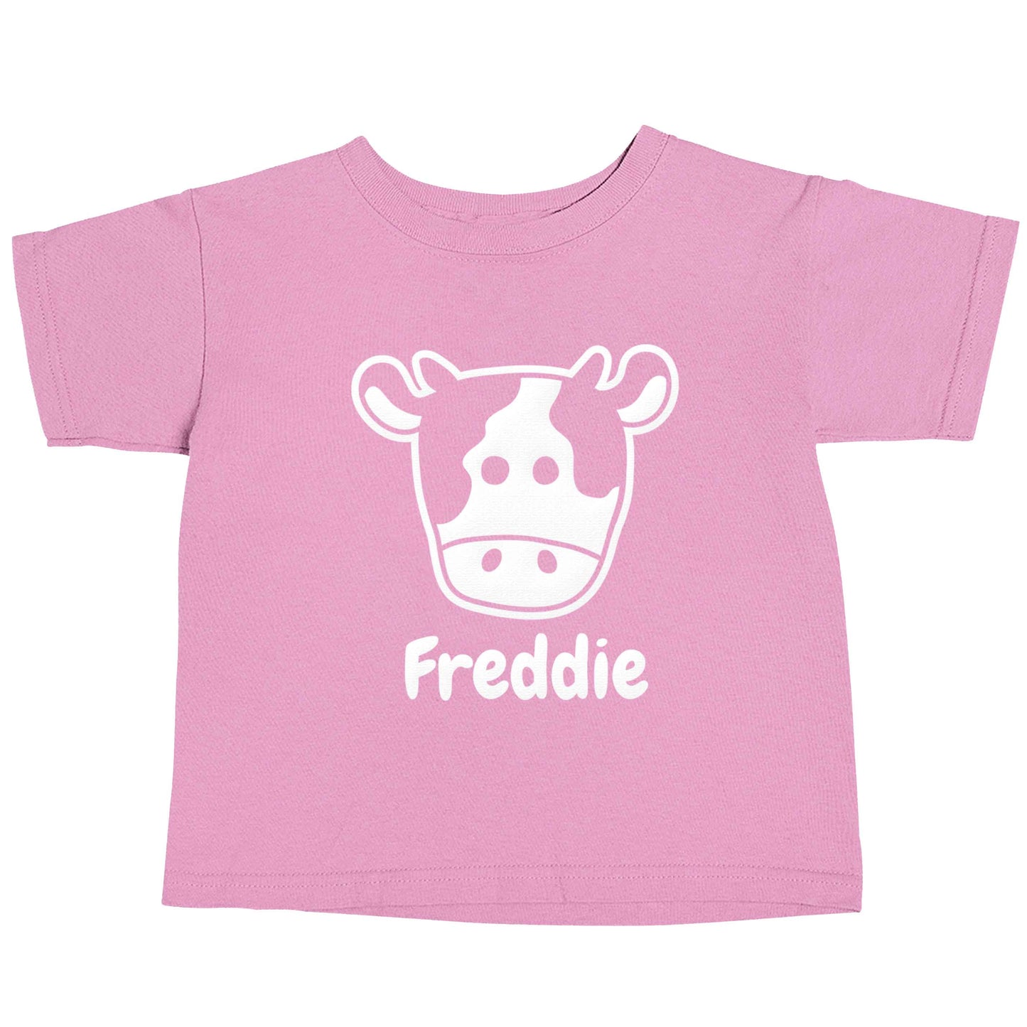 Personalised cow illustration with any name light pink baby toddler Tshirt 2 Years