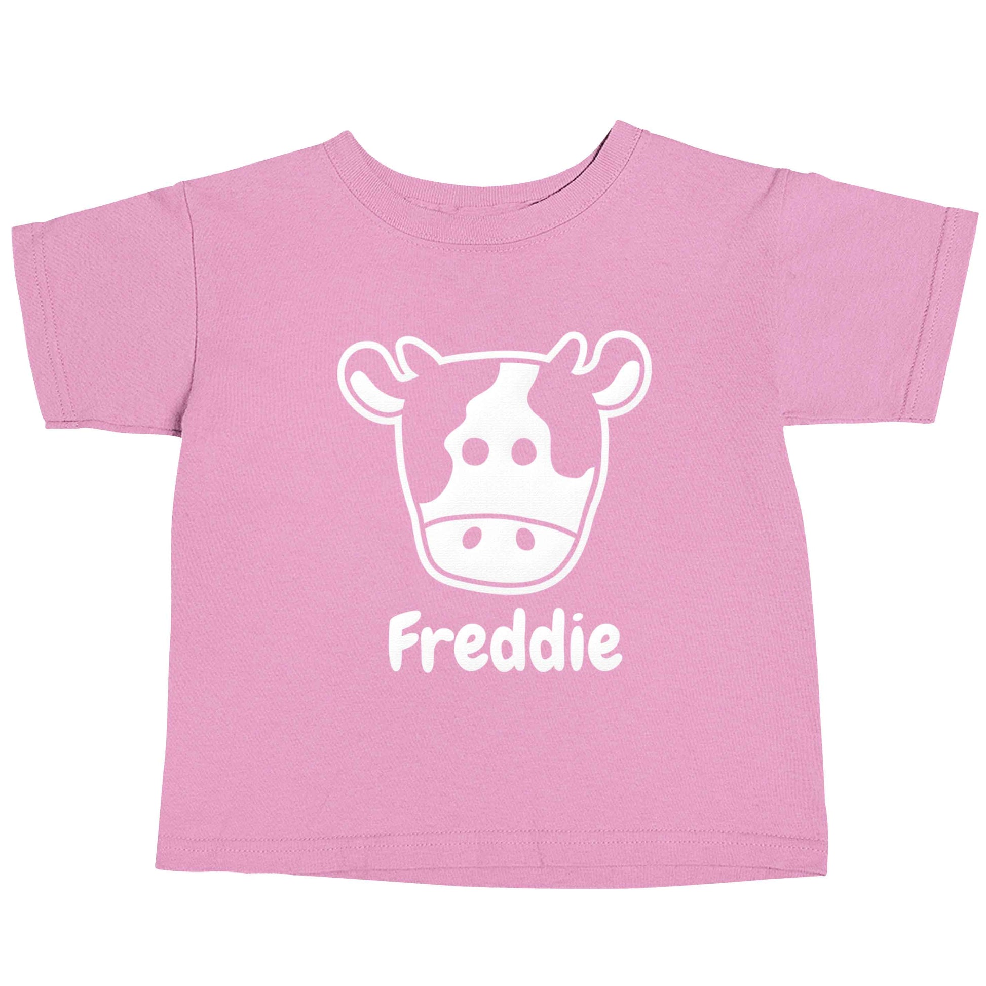 Personalised cow illustration with any name light pink baby toddler Tshirt 2 Years