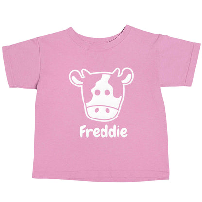 Personalised cow illustration with any name light pink baby toddler Tshirt 2 Years
