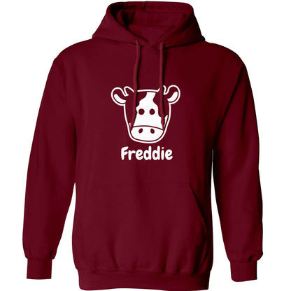 Personalised cow illustration with any name adults unisex maroon hoodie 2XL