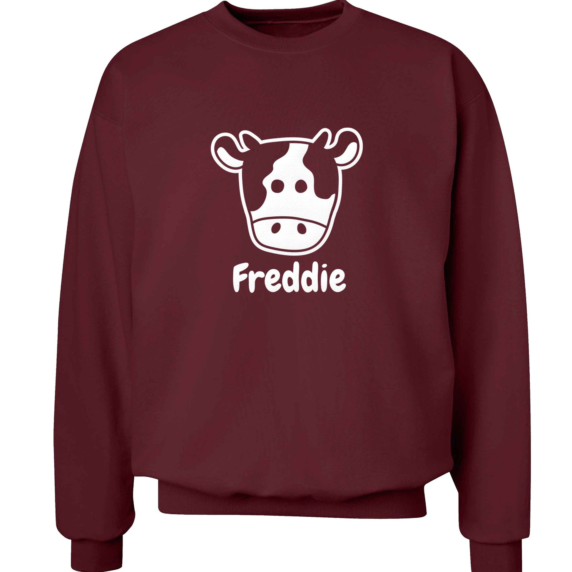 Personalised cow illustration with any name adult's unisex maroon sweater 2XL