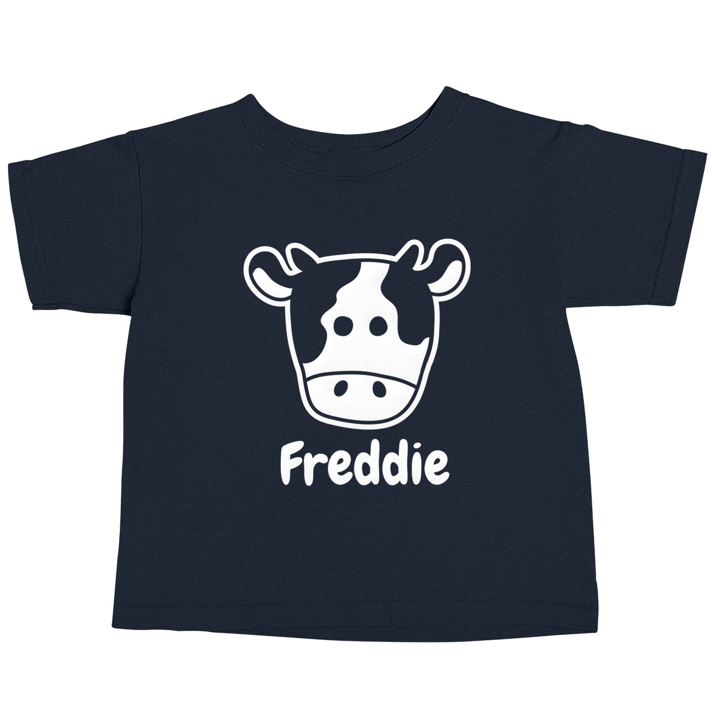 Personalised cow illustration with any name navy baby toddler Tshirt 2 Years