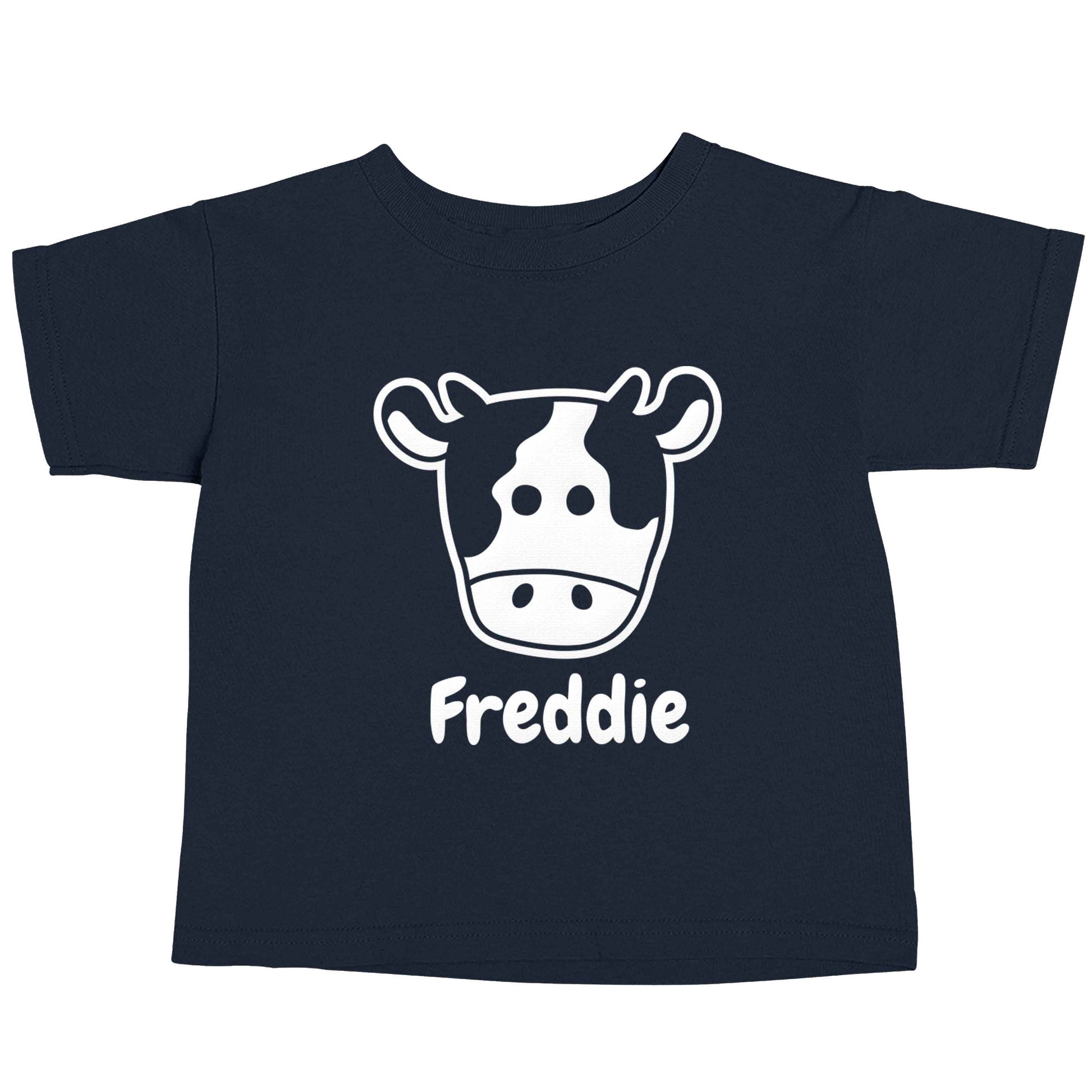 Personalised cow illustration with any name navy baby toddler Tshirt 2 Years