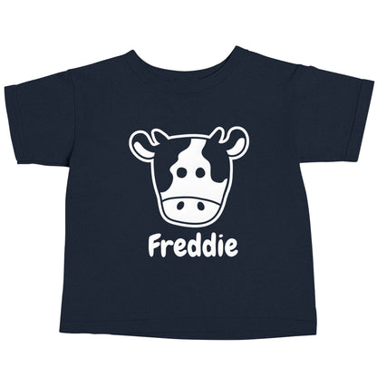 Personalised cow illustration with any name navy baby toddler Tshirt 2 Years