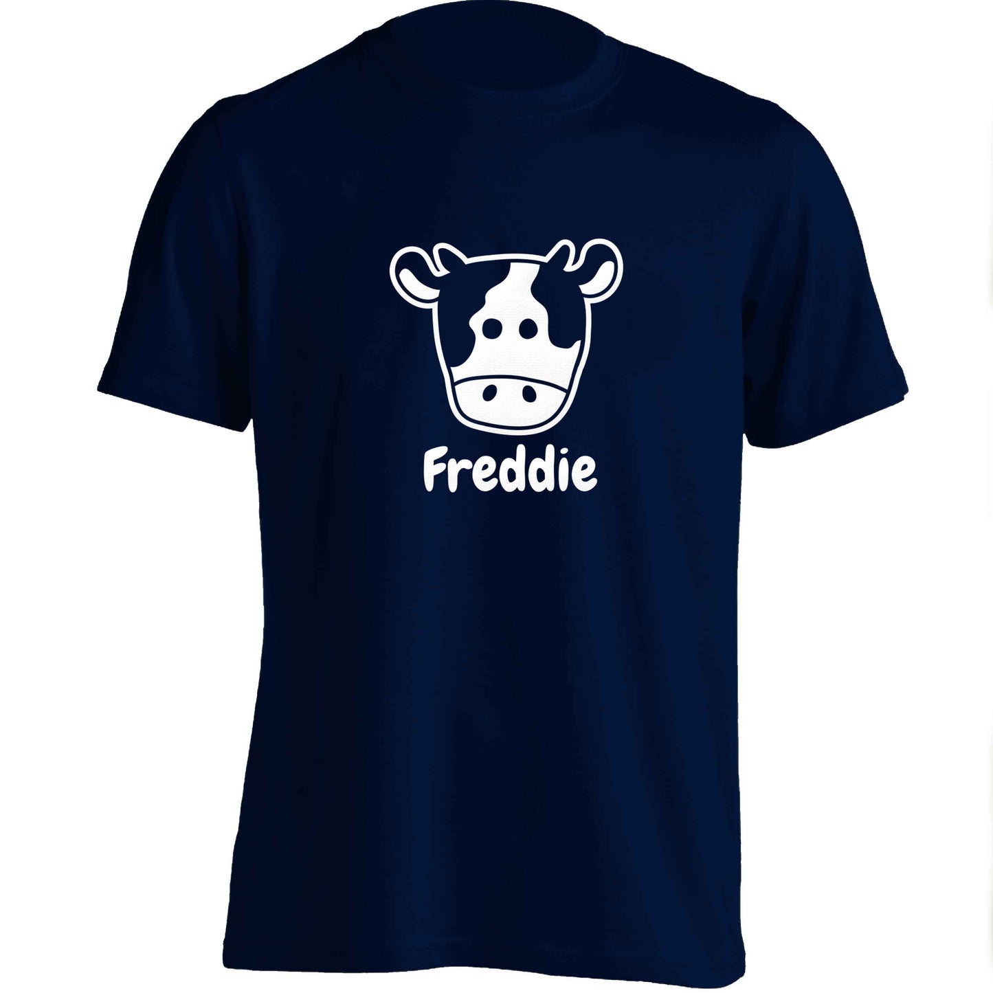 Personalised cow illustration with any name adults unisex navy Tshirt 2XL