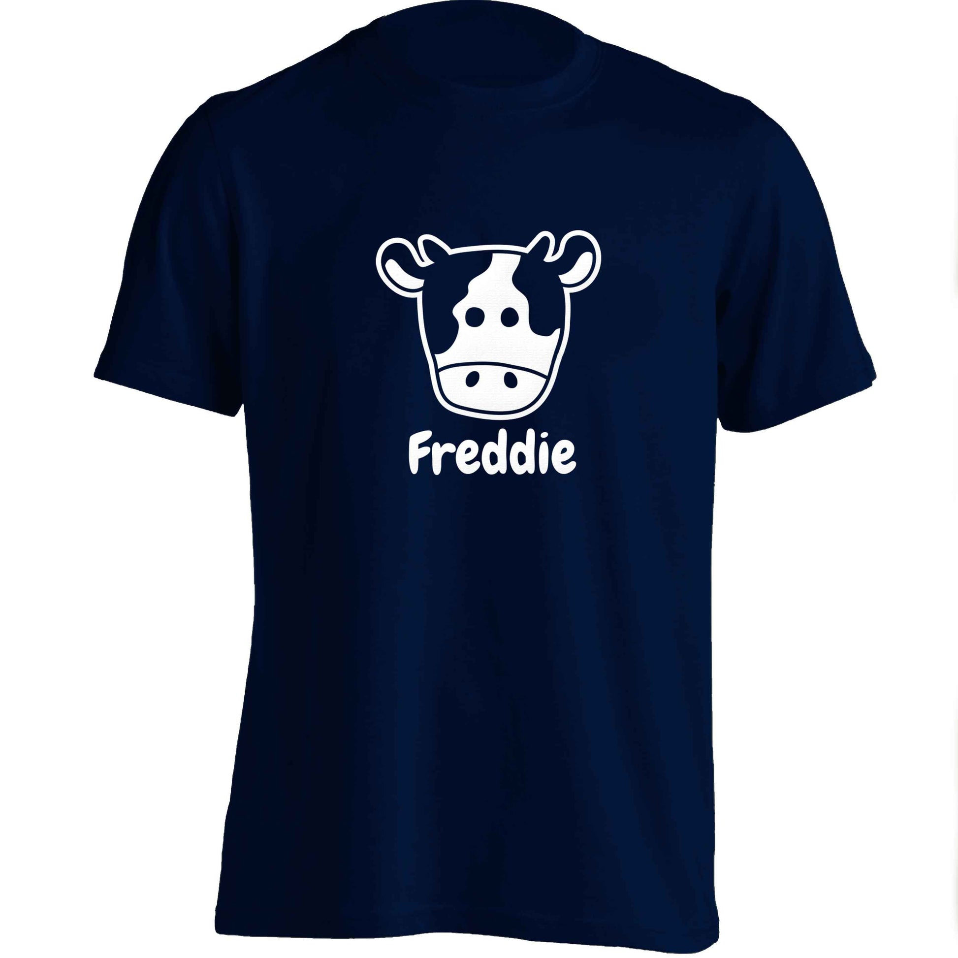 Personalised cow illustration with any name adults unisex navy Tshirt 2XL