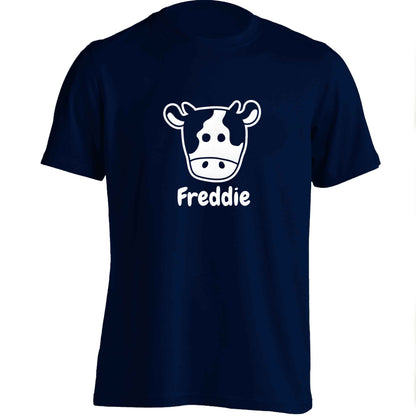 Personalised cow illustration with any name adults unisex navy Tshirt 2XL