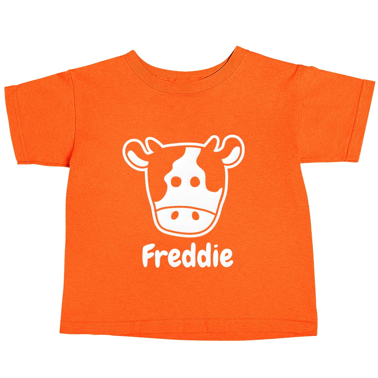 Personalised cow illustration with any name orange baby toddler Tshirt 2 Years