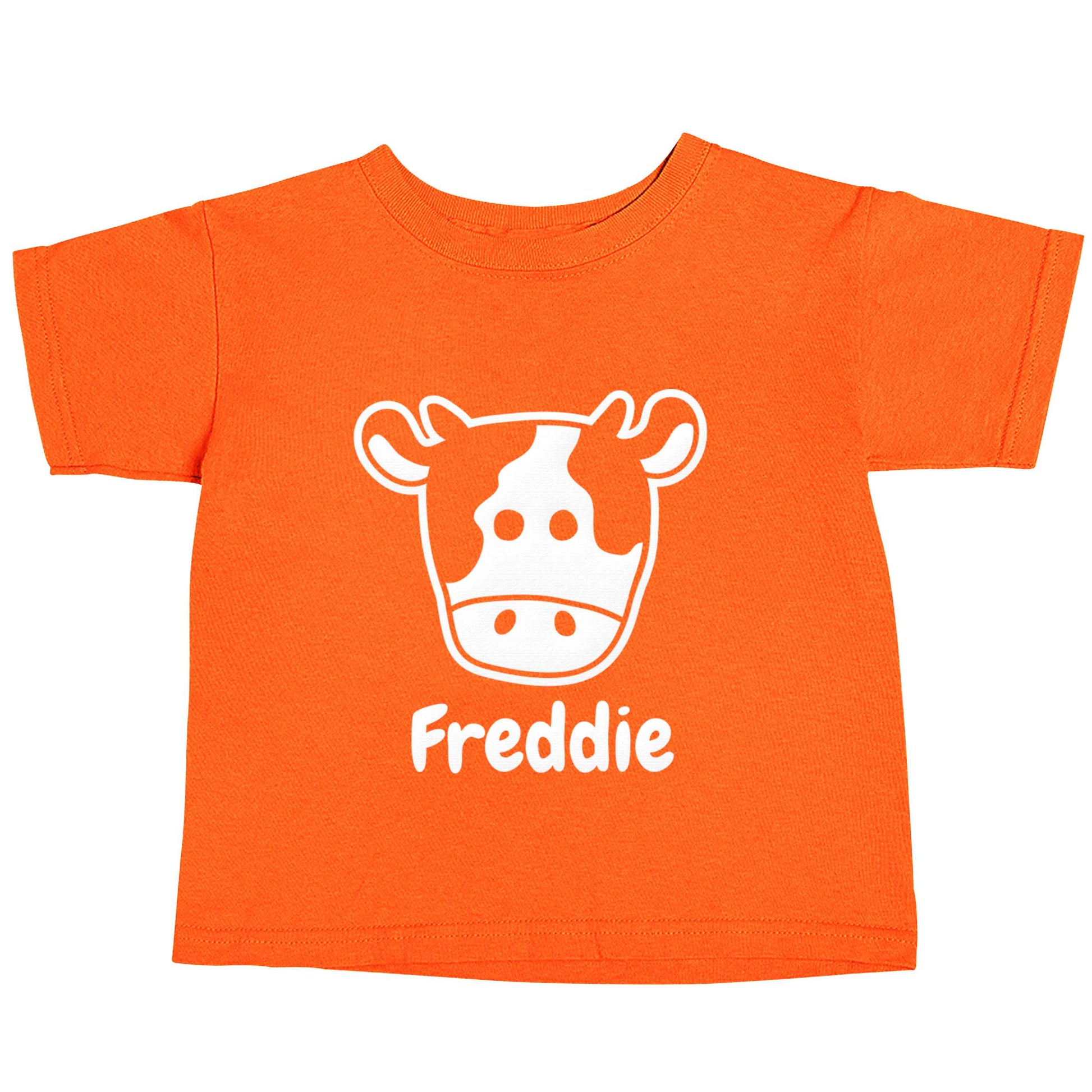 Personalised cow illustration with any name orange baby toddler Tshirt 2 Years