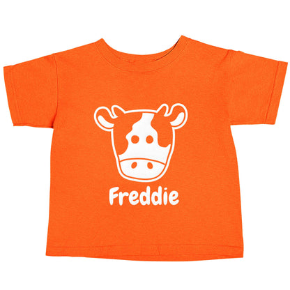 Personalised cow illustration with any name orange baby toddler Tshirt 2 Years