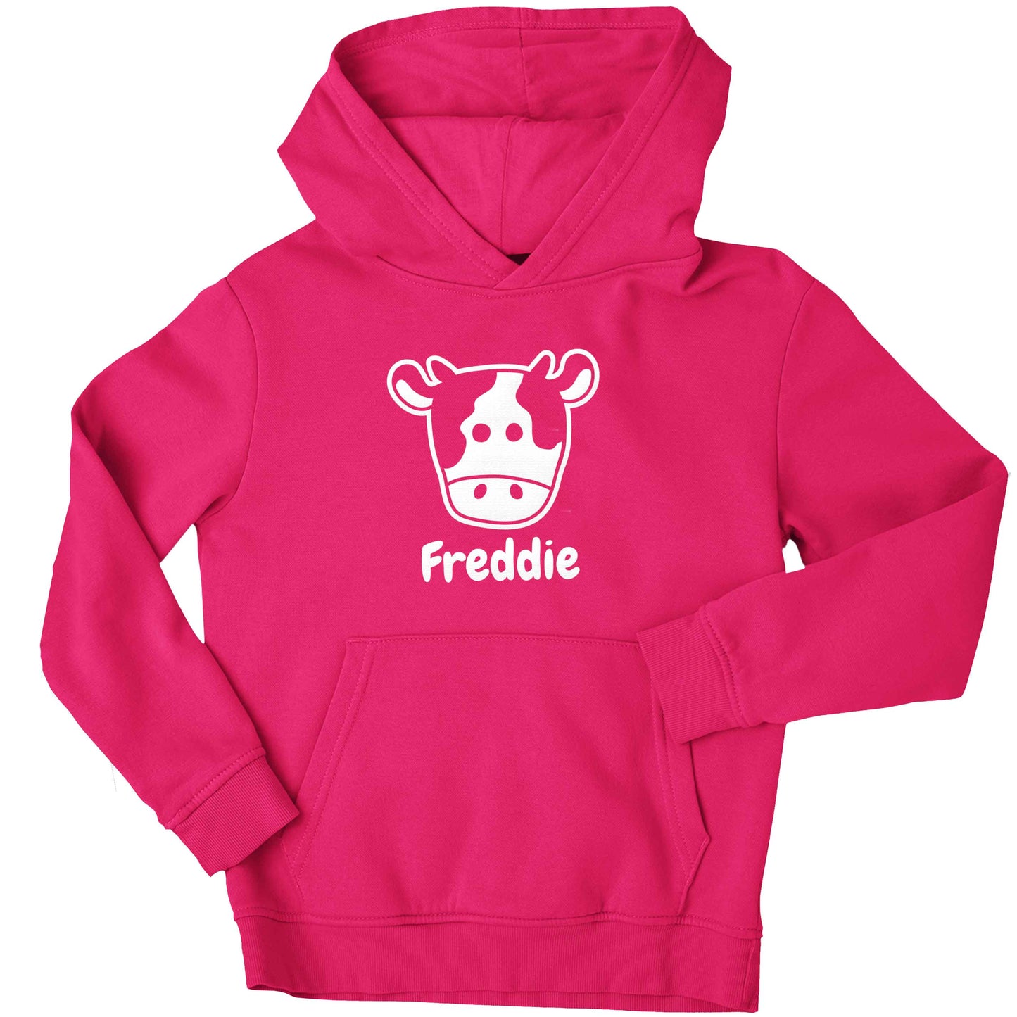 Personalised cow illustration with any name children's pink hoodie 12-13 Years