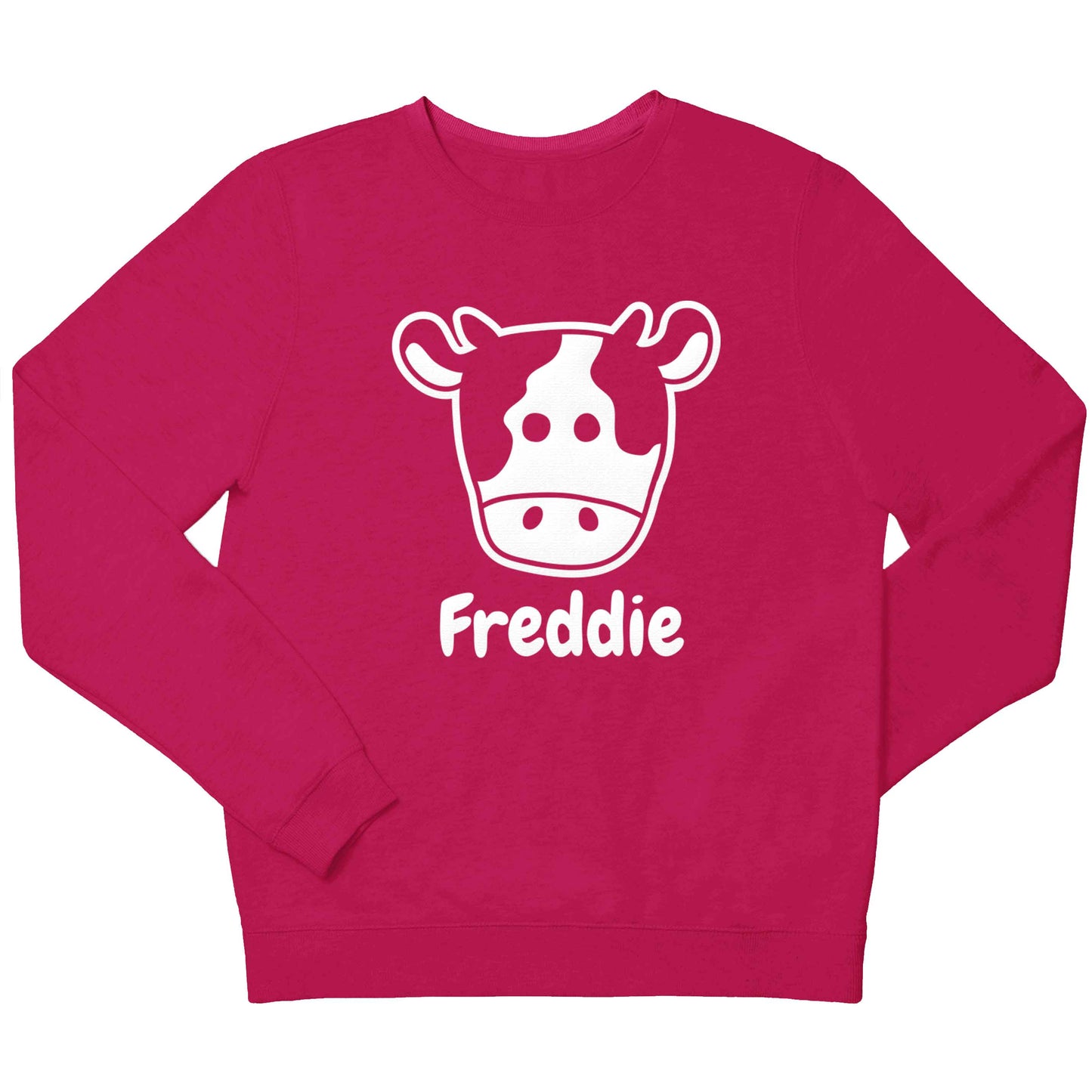 Personalised cow illustration with any name children's pink sweater 12-13 Years