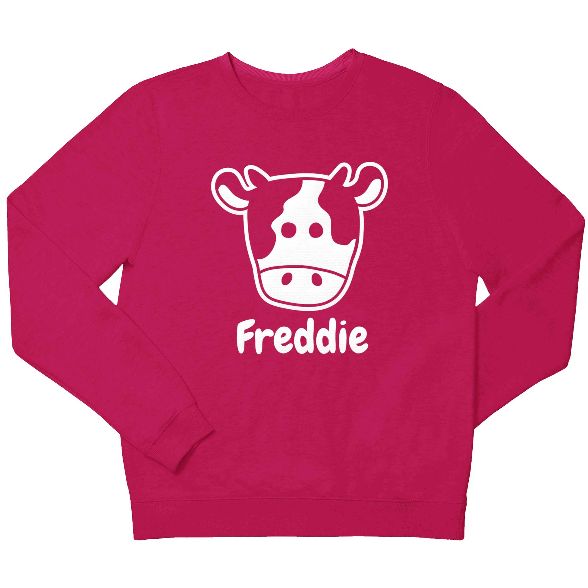 Personalised cow illustration with any name children's pink sweater 12-13 Years