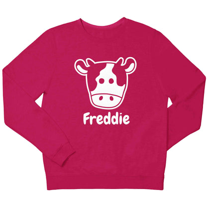 Personalised cow illustration with any name children's pink sweater 12-13 Years