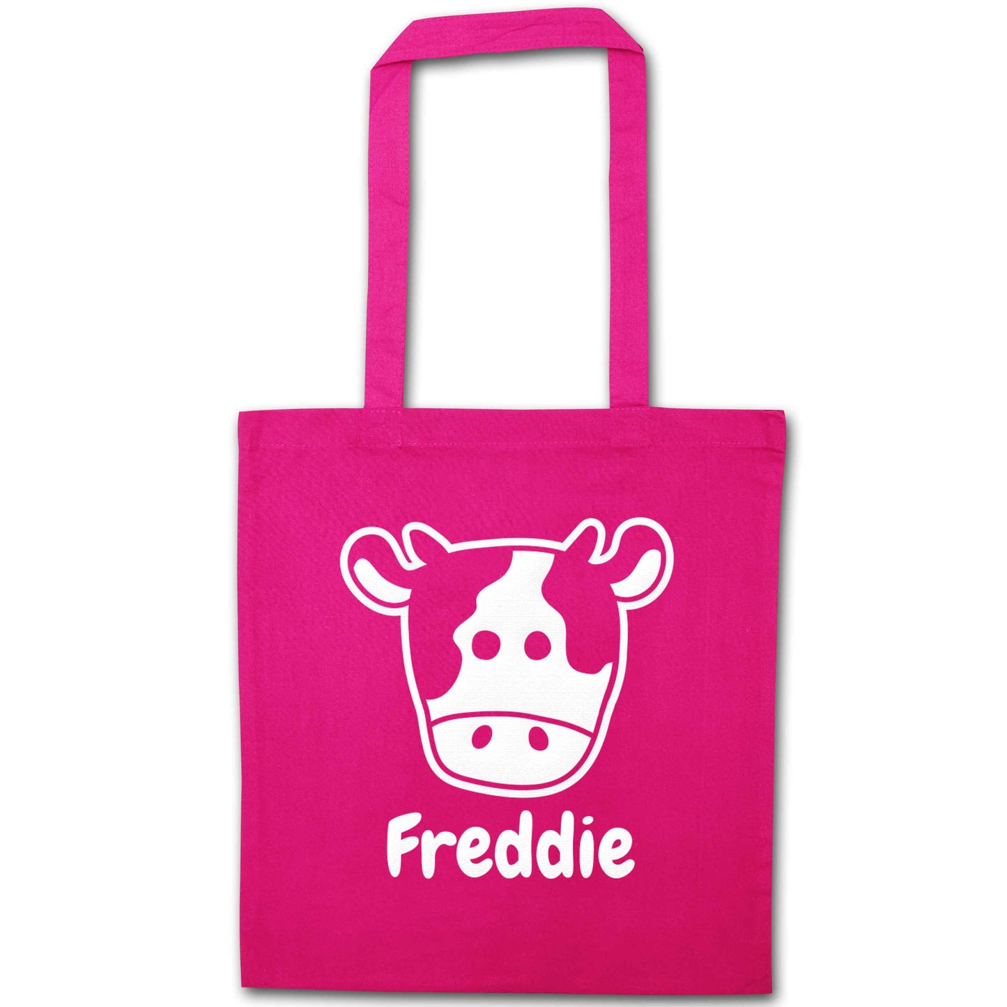 Personalised cow illustration with any name pink tote bag