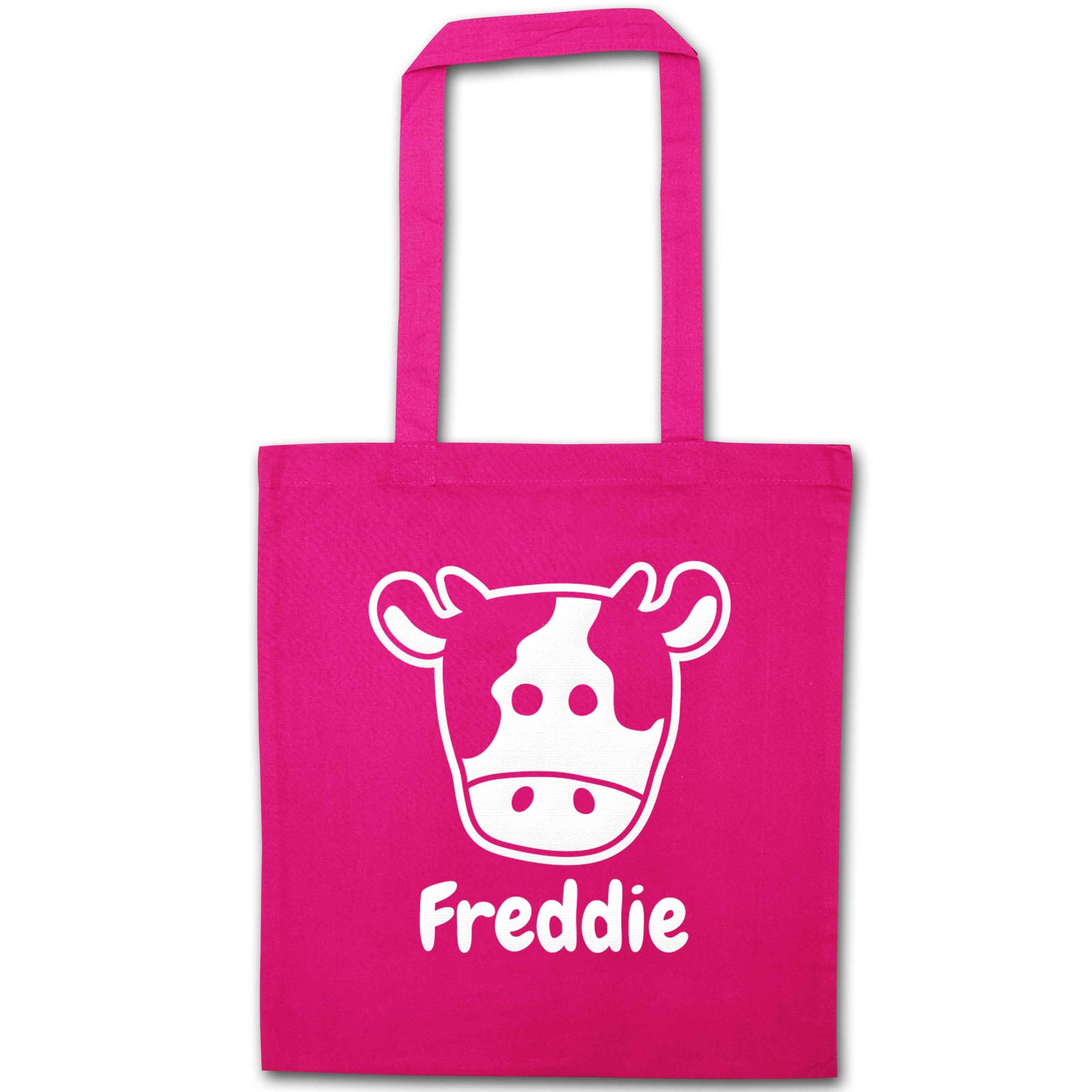 Personalised cow illustration with any name pink tote bag