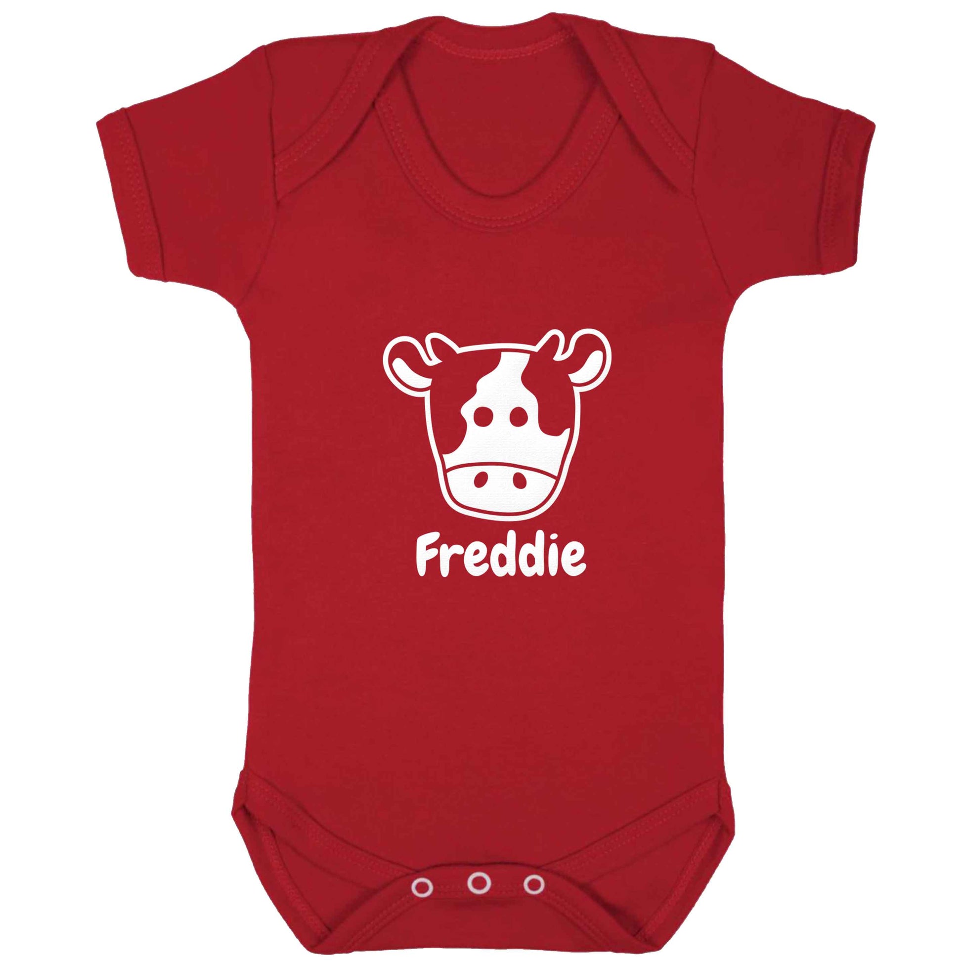Personalised cow illustration with any name baby bodysuit red 18-24 months