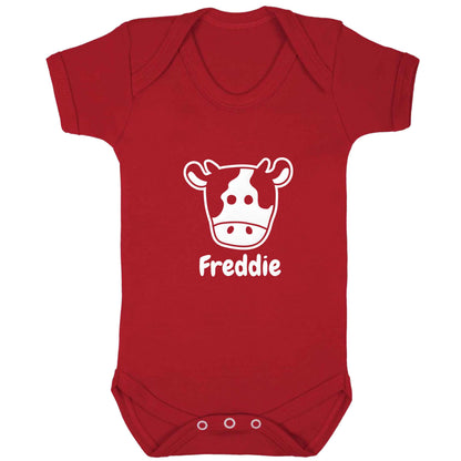 Personalised cow illustration with any name baby bodysuit red 18-24 months