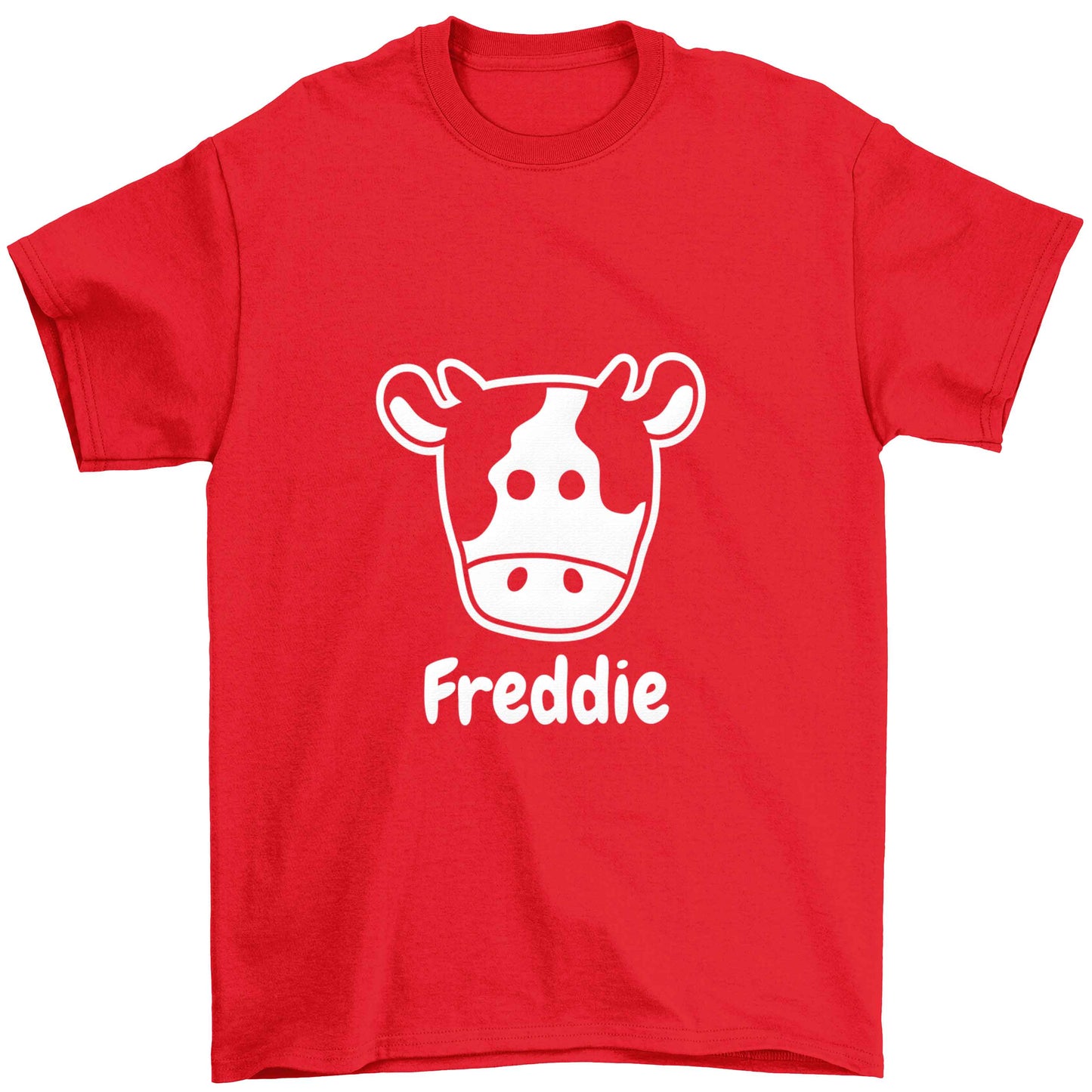 Personalised cow illustration with any name Children's red Tshirt 12-13 Years