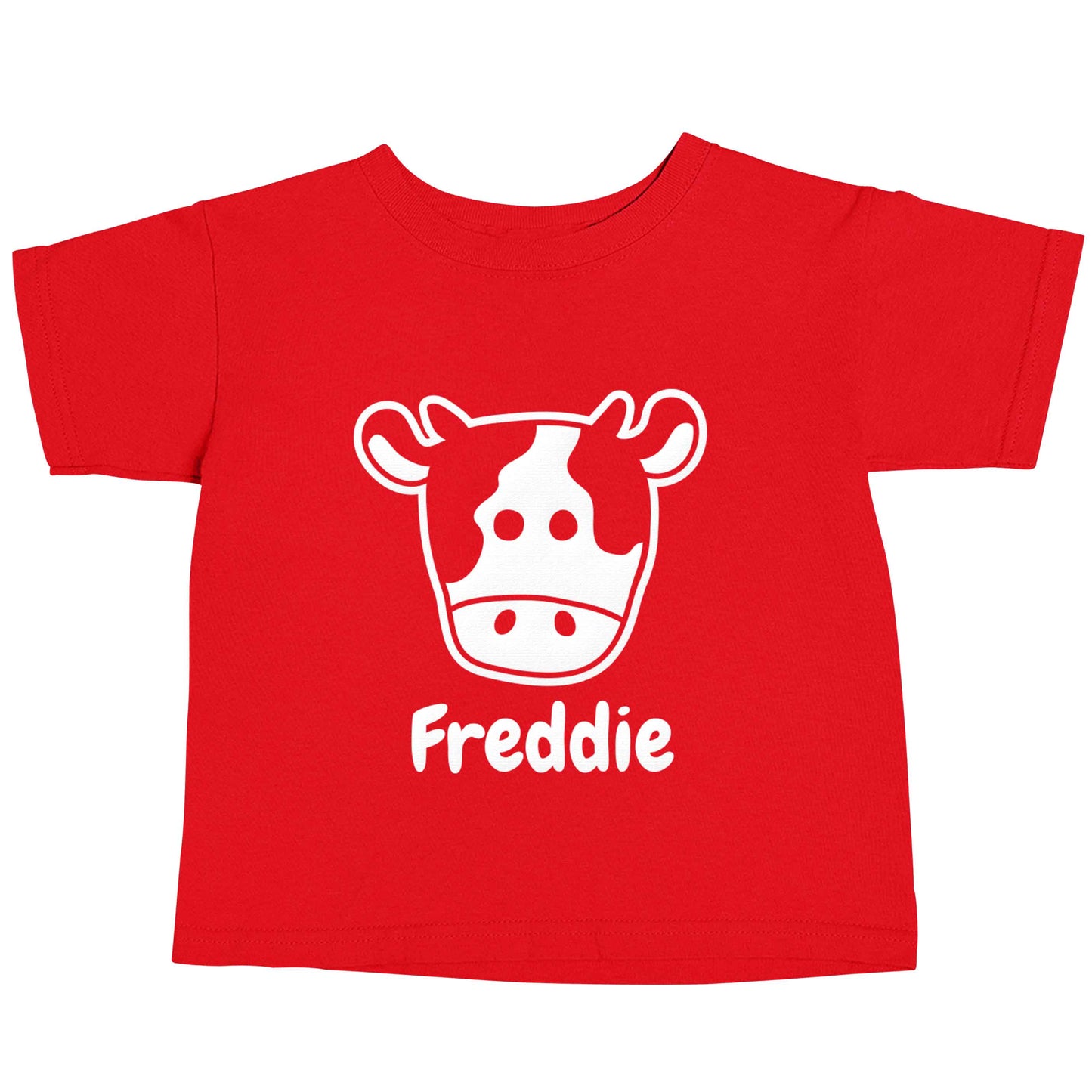 Personalised cow illustration with any name red baby toddler Tshirt 2 Years
