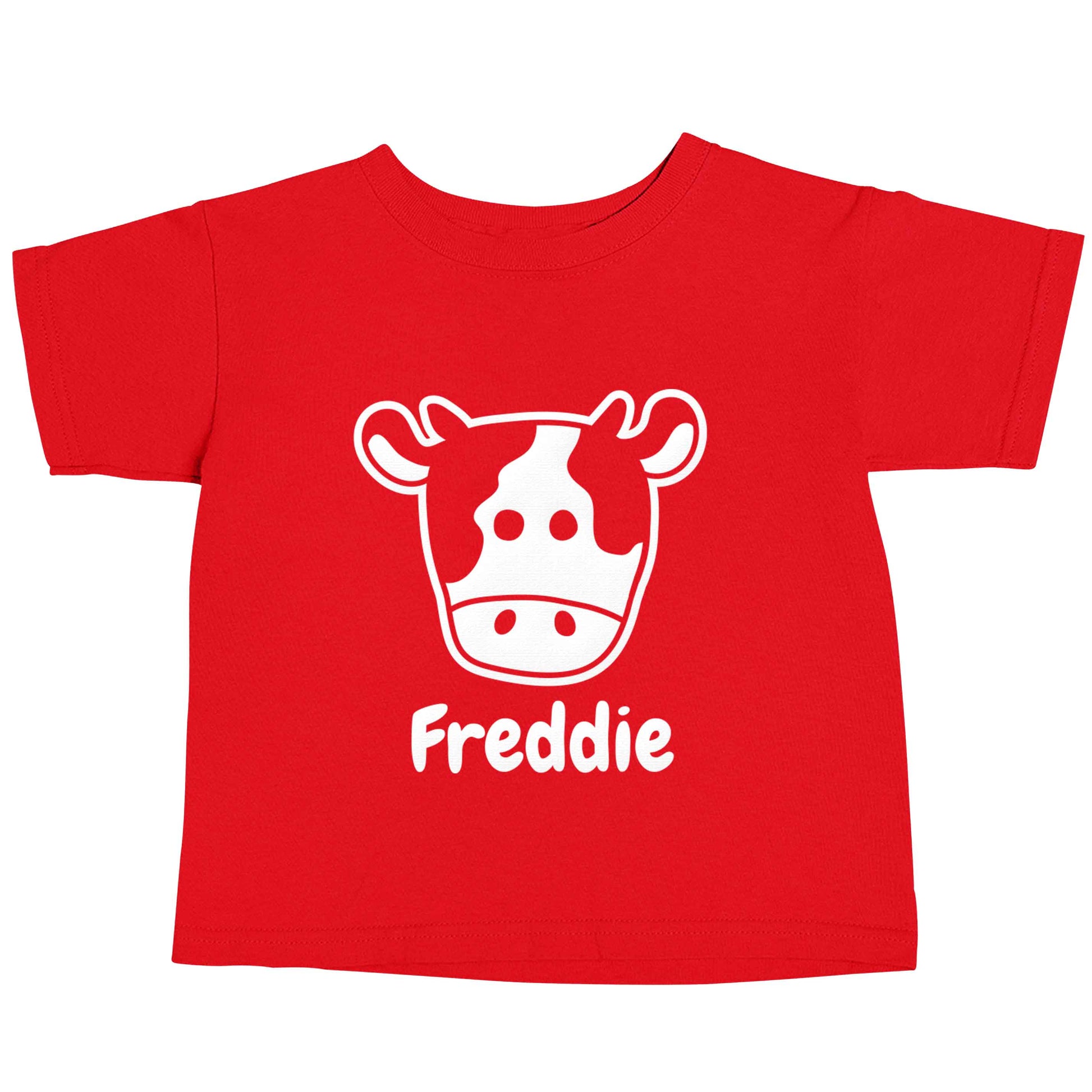 Personalised cow illustration with any name red baby toddler Tshirt 2 Years