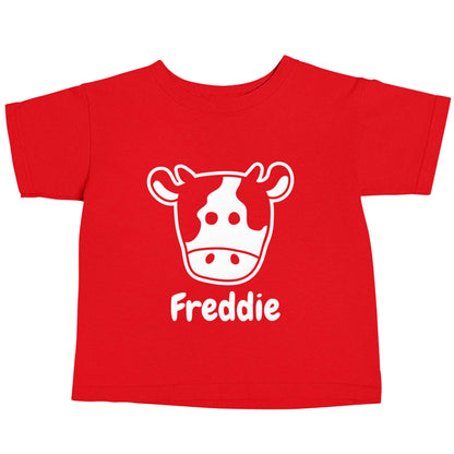 Personalised cow illustration with any name red baby toddler Tshirt 2 Years