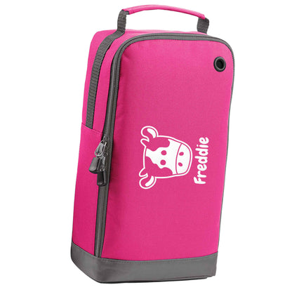 Personalised cow illustration with any name pink sports shoe bag horizontal print