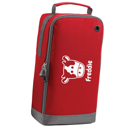 Personalised cow illustration with any name red sports shoe bag horizontal print