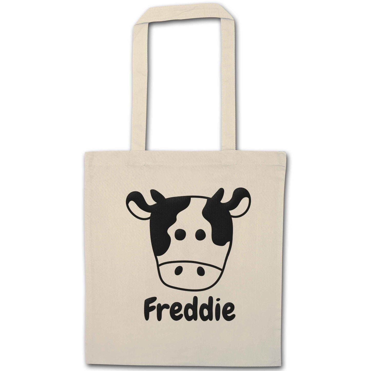 Personalised cow illustration with any name natural tote bag